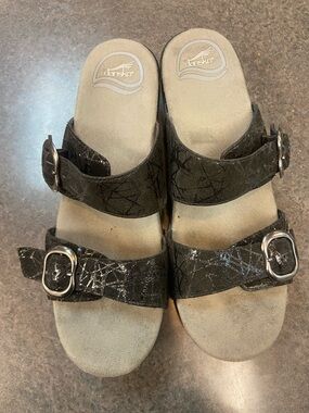 Dansko Black Metallic Accent Double-Strap Slide Sandals
